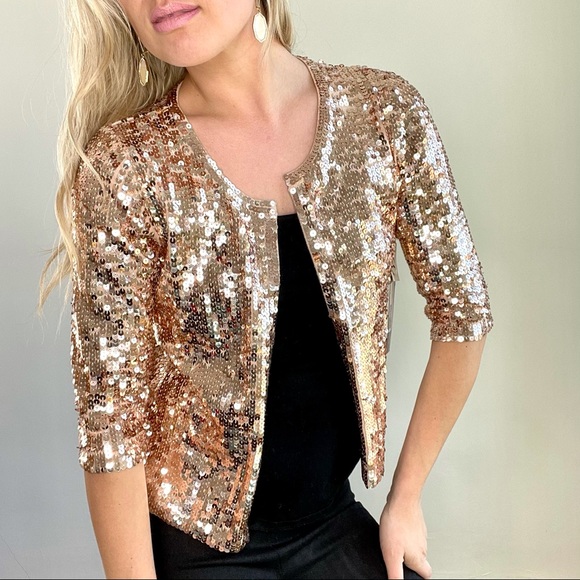 525 American Rose Gold Sequin Cardigan 